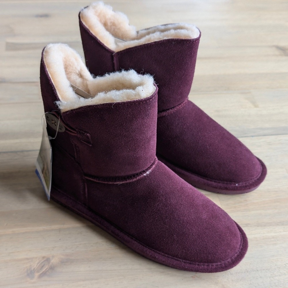 Bearpaw Alyssa Fig Purple Suede NeverWet Ankle Boots Womens Size‎ 5 New